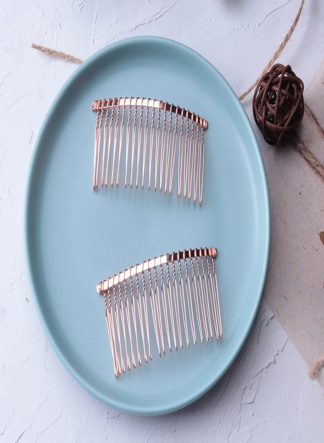 Ruwado 2 Pcs Wedding Veil Side Comb - Metal Black Twist Wire Curved Classic French Styling 20 Teeth Pin Clamp for Fine Hair - Women Girl DIY Bridal Accessories (Rose Gold) - Image 2